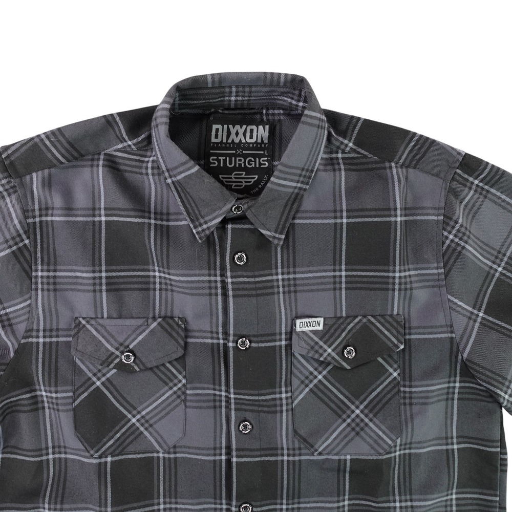 Dixxon Flannel Company Shirt Mens L Gray Sturgis Motorcycle Rally Plaid D-Tech